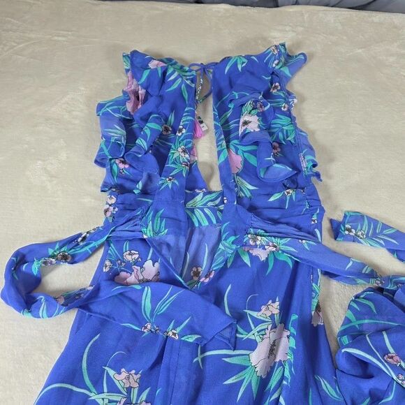 America & Beyond L Blue Boho Coverup Dress High Split Summer Beach Vacation Tie - Picture 7 of 10